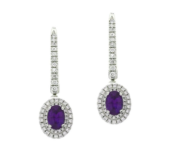 Amethyst Dangle Earrings, Oval Cut Amethyst And Diamond Dangle & Drop Earrings, Sterling Silver Amethyst dangle Earrings, Wedding Earrings