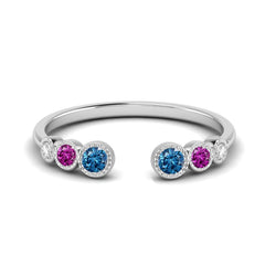 Sterling Silver Sapphire Wedding anniversary Ring Band, 14kt Rose Gold Finish Sapphire And Ruby Open Ring, Open Gemstone ring, Mother's Gift