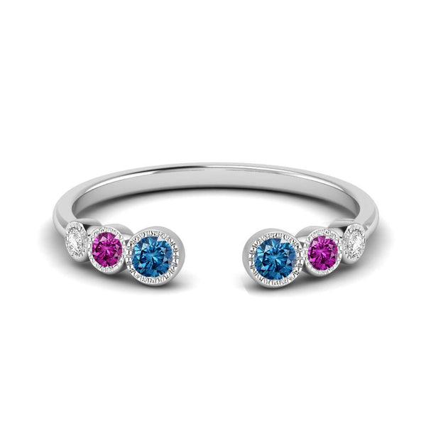 Sterling Silver Sapphire Wedding anniversary Ring Band, 14kt Rose Gold Finish Sapphire And Ruby Open Ring, Open Gemstone ring, Mother's Gift