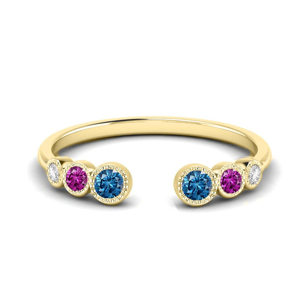 Sterling Silver Sapphire Wedding anniversary Ring Band, 14kt Rose Gold Finish Sapphire And Ruby Open Ring, Open Gemstone ring, Mother's Gift