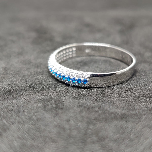1.0ct Moissanite Diamond Wedding Band, Three row Wedding Band, Blue Sapphire Wedding Band For Women, September Birthstone, Perfect Gift