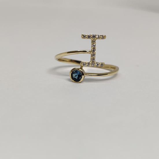 Initial and Bezel-Set Ring - Personalized Jewelry- Moissanite diamond & Natural Gemstone Ring, Perfect Gift For Her, Minimalist jewlery