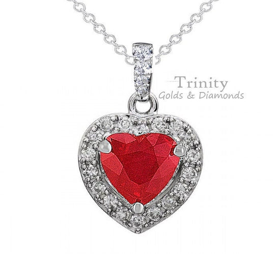 Red Garnet And Diamond Heart Pendant,Big Heart Pendant, Sterling Silver Pendant, Heart Pendant, Best Gift for Special One, Mother&