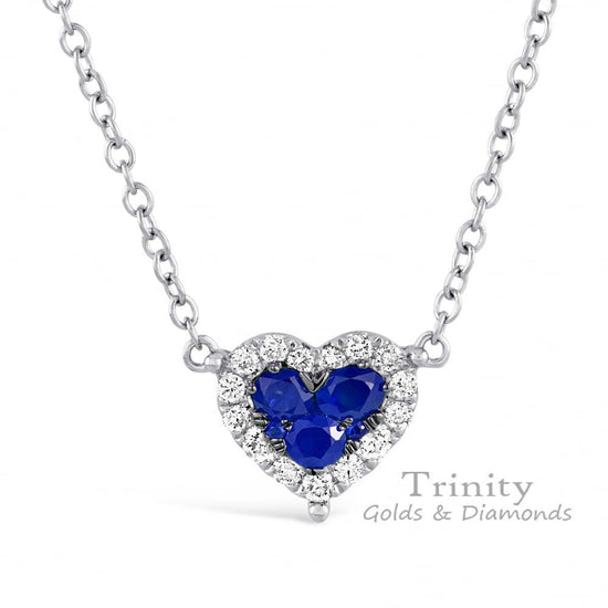 SAPPHIRE HEART PENDANT, Blue Sapphire And Moissanite Heart Pendant Necklace, 925 Sterling Silver, Sapphire Heart Pendant