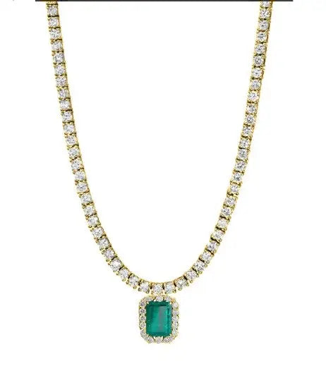 EMERALD TENNIS NECKLACE, Emerald Diamond Tennis Necklace Women&
