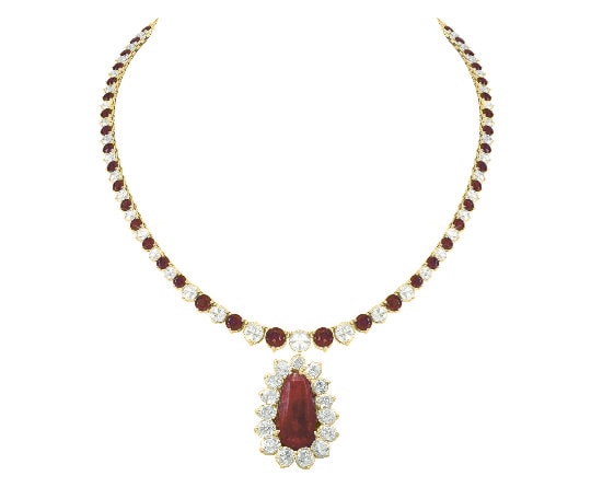 7.0 CARAT PEAR Shape Ruby And Diamonds Necklace For Her,925 Sterling Silver Necklace,Ruby Wedding Necklace,CZ Diamonds Necklace,Gift For Her