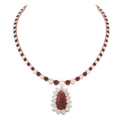 7.0 CARAT PEAR Shape Ruby And Diamonds Necklace For Her,925 Sterling Silver Necklace,Ruby Wedding Necklace,CZ Diamonds Necklace,Gift For Her