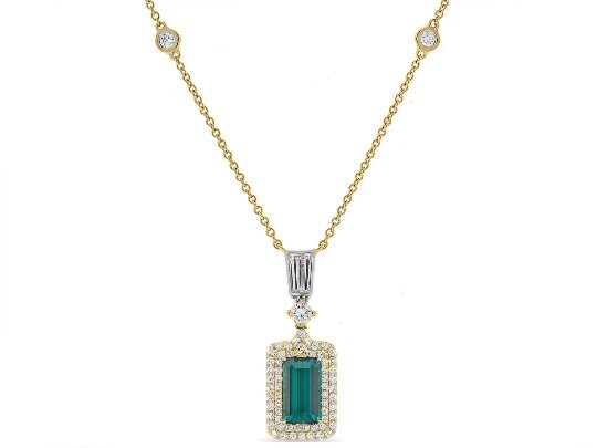 Emerald Wedding Necklace, Emerald Cut Emerald And Diamond Necklace, Sterling Silver Emerald Necklace, Anniversary Necklace/Handmade Necklace