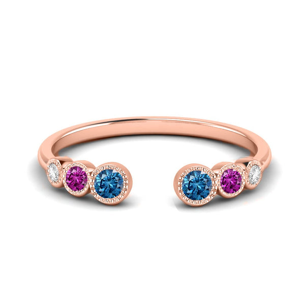 Sterling Silver Sapphire Wedding anniversary Ring Band, 14kt Rose Gold Finish Sapphire And Ruby Open Ring, Open Gemstone ring, Mother's Gift