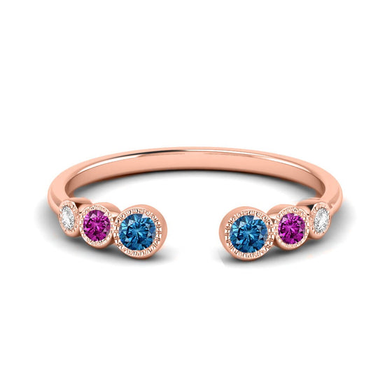 Sterling Silver Sapphire Wedding anniversary Ring Band, 14kt Rose Gold Finish Sapphire And Ruby Open Ring, Open Gemstone ring, Mother&