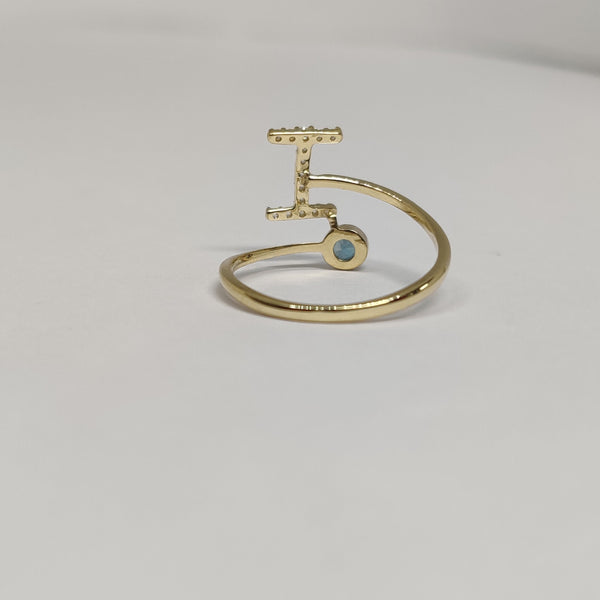 Initial and Bezel-Set Ring - Personalized Jewelry- Moissanite diamond & Natural Gemstone Ring, Perfect Gift For Her, Minimalist jewlery