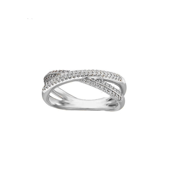 Criss Cross Moissanite Diamond Ring 14k Yellow gold Finish Stackable Wedding Band/True Elegant Cross Over Ring, Sterling silver Diamond Ring