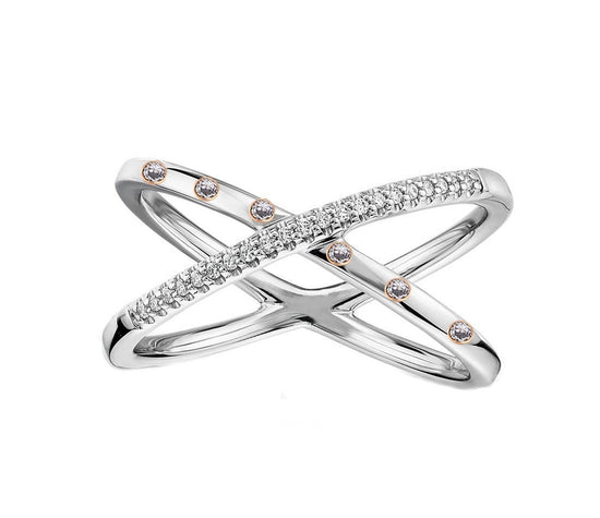 Real Round Moissanite Diamond Criss-Cross X Anniversary Ring, Crossover Sterling Silver Gold Plated Ring, Engagement Wedding Ring for women