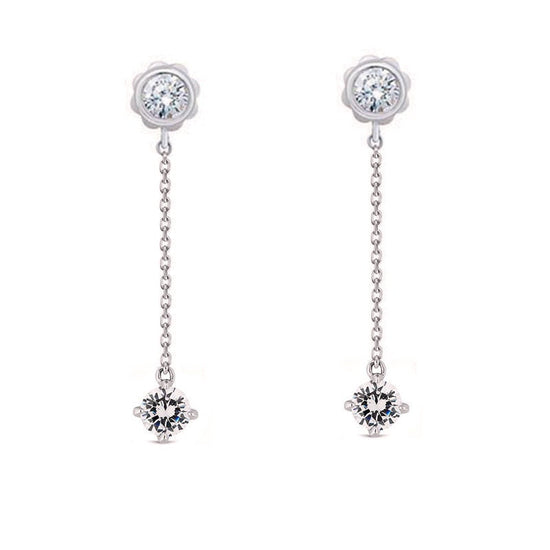 Diamond Long Drop Dangle Earrings, 925 Sterling Silver Diamond Drop Earrings,  Wedding Earrings-Sterling Silver-Party Earrings, Gift for Her