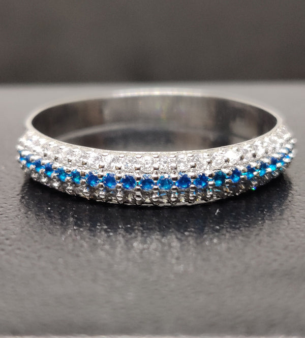 1.0ct Moissanite Diamond Wedding Band, Three row Wedding Band, Blue Sapphire Wedding Band For Women, September Birthstone, Perfect Gift