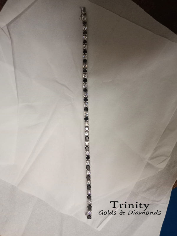 Classic Four Prong Tennis Bracelet, Black And White Tennis Bracelet, Gemstone Bracelet, Perfect Gift For women, Size-7- 12 Inches