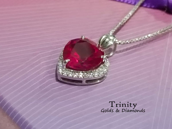RUBY HEART PENDANT• 10MM Ruby And Moissanite Diamond Heart Pendant Necklace • Anniversary Gift for Her Gemstone Birthstone Heart