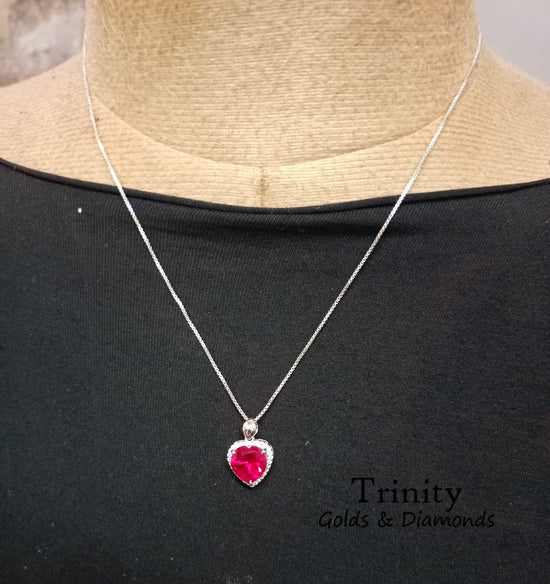 RUBY HEART PENDANT• 10MM Ruby And Moissanite Diamond Heart Pendant Necklace • Anniversary Gift for Her Gemstone Birthstone Heart