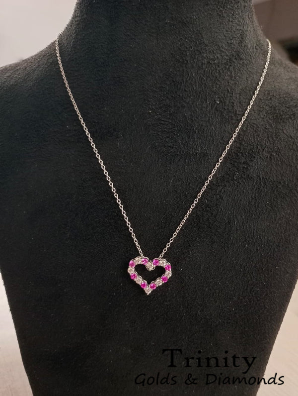 Pink Gemstone Heart Pendant, White Moissanite And Natural Pink Gemstone Heart Pendant with Cable chain, Perfect Gift for Women