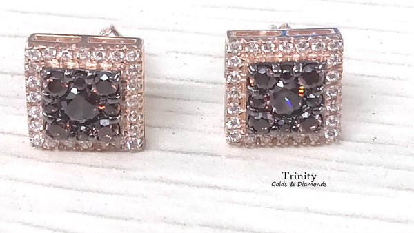 3.00 Ct Diamond Stud Earrings/ Brown Diamond Square Stud Earrings/ 14kt Rose Gold Plated/ 925 sterling silver/Dainty Push Back Stud Earrings