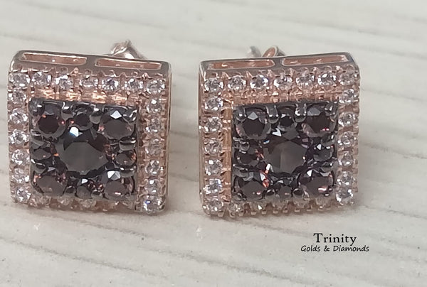 3.00 Ct Diamond Stud Earrings/ Brown Diamond Square Stud Earrings/ 14kt Rose Gold Plated/ 925 sterling silver/Dainty Push Back Stud Earrings