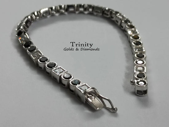 Balck Round And Princess Diamond Bracelet, Everyday Jewelry, Tennis Bracelet, Black & White Diamond Bracelet For Women,Handmade Bracelet