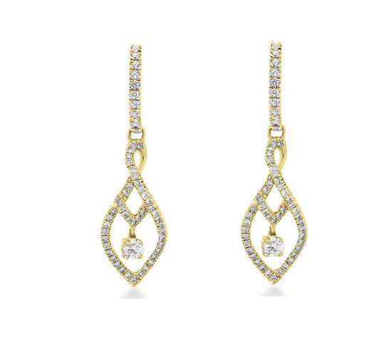 2.00 Ct Round Cut Moissanite And Diamond Earring, 925 Sterling Silver, Drop And Dangle Earrings, 14k Yellow Gold Plated, Gift For Her,