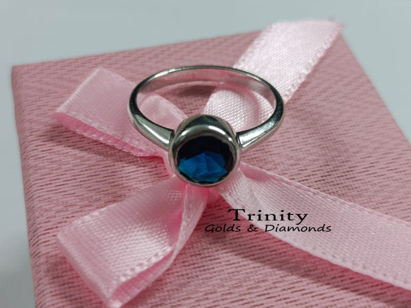 Solitaire Sapphire Ring/ 14k White Gold Plated / Sapphire Bezel Set Ring / Gemstone Wedding Ring / September Birthstone Ring/ Handmade Ring