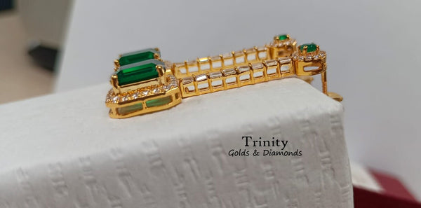 EMERALD DROP EARRINGS, Emerald Cut And Round Cut, Green Emerald & Diamond Earrings, Handmade Earrings, 14K Yellow Gold Plated