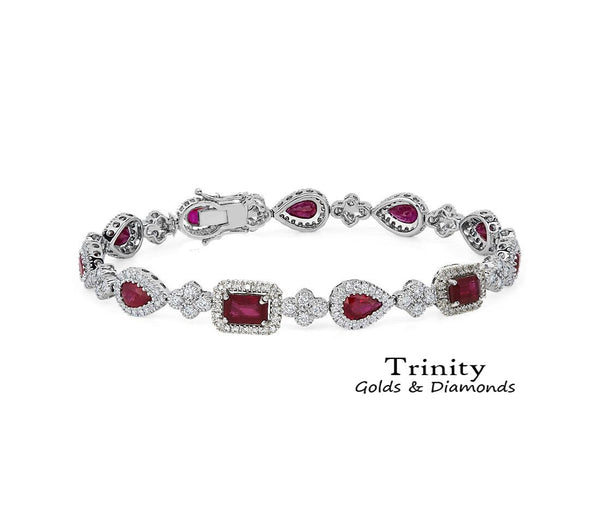 Ruby & Diamond       Tennis Bracelet, 925 Sterling Silver Ruby Tennis Bracelet, 14k Gold White Gold Plated Tennis Bracelet, Gift For Her