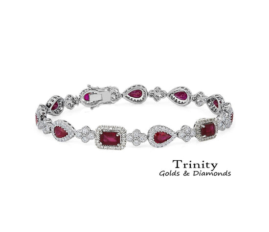 Ruby & Diamond       Tennis Bracelet, 925 Sterling Silver Ruby Tennis Bracelet, 14k Gold White Gold Plated Tennis Bracelet, Gift For Her