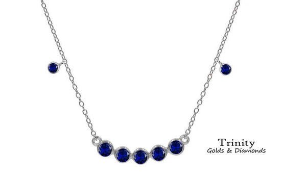 Sapphire Bezel Corved Bar Necklace/ 925 Sterling Silver Sapphire Necklace/ Anniversary Gift/ Dainty Sapphire Bar Necklace/ Women&