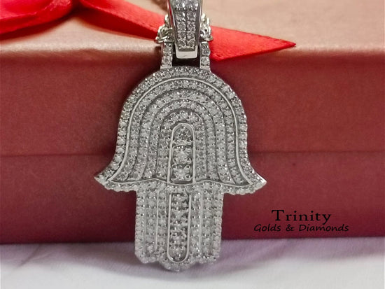 Hamsa Diamond Hand Pendant - Symbolic Protection and Elegance - Moissanite Hamsa Pendant Necklace - 925 Sterling Silver/Gift