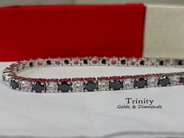 Classic Four Prong Tennis Bracelet, Black And White Tennis Bracelet, Gemstone Bracelet, Perfect Gift For women, Size-7- 12 Inches