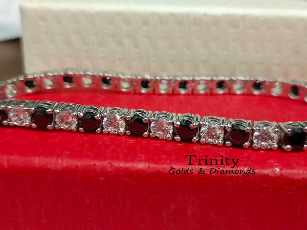 Classic Four Prong Tennis Bracelet, Black And White Tennis Bracelet, Gemstone Bracelet, Perfect Gift For women, Size-7- 12 Inches
