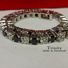 Classic Four Prong Tennis Bracelet, Black And White Tennis Bracelet, Gemstone Bracelet, Perfect Gift For women, Size-7- 12 Inches