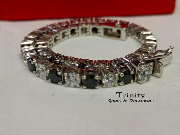 Classic Four Prong Tennis Bracelet, Black And White Tennis Bracelet, Gemstone Bracelet, Perfect Gift For women, Size-7- 12 Inches