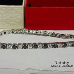 Classic Four Prong Tennis Bracelet, Black And White Tennis Bracelet, Gemstone Bracelet, Perfect Gift For women, Size-7- 12 Inches