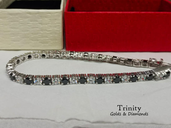 Classic Four Prong Tennis Bracelet, Black And White Tennis Bracelet, Gemstone Bracelet, Perfect Gift For women, Size-7- 12 Inches