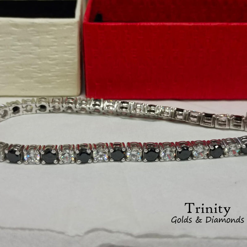 Classic Four Prong Tennis Bracelet, Black And White Tennis Bracelet, Gemstone Bracelet, Perfect Gift For women, Size-7- 12 Inches