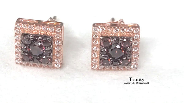3.00 Ct Diamond Stud Earrings/ Brown Diamond Square Stud Earrings/ 14kt Rose Gold Plated/ 925 sterling silver/Dainty Push Back Stud Earrings