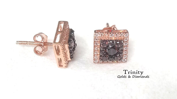 3.00 Ct Diamond Stud Earrings/ Brown Diamond Square Stud Earrings/ 14kt Rose Gold Plated/ 925 sterling silver/Dainty Push Back Stud Earrings