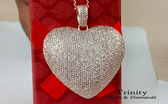 Pave Heart Pendant, Moissanite Heart Pendant, Big Heart Pendant, Silver Heart Pendant, Heart Necklace, Gift for Mom, Love Necklace, Gift