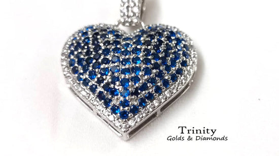 SAPPHIRE Handmade HEART PENDANT • 4.0CT Sapphire And Maoissanite Pave Heart Necklace Pendant, Gemstone heart Necklace Valentine Gift for Her