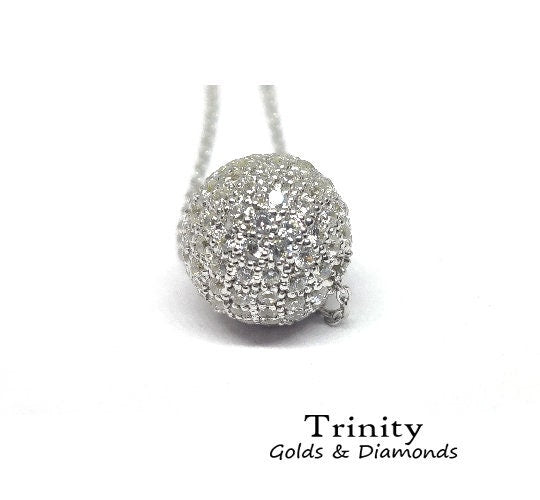 10.0 MM Natural Diamond Disco Ball Diamond Pendant In Sterling silver 925, Lab Grown Diamond Disco Ball Pendant Necklace, Gift For Her