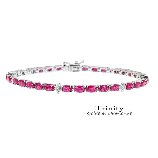 Ruby Tennis Bracelet/ 925 Sterling Silver/ Tennis Bracelet/Oval Cut Gemstone/ Ruby And Diamond Jewelry/ Wedding Bracelet/ Gift For Her