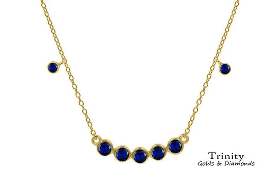 Sapphire Bezel Corved Bar Necklace/ 925 Sterling Silver Sapphire Necklace/ Anniversary Gift/ Dainty Sapphire Bar Necklace/ Women&