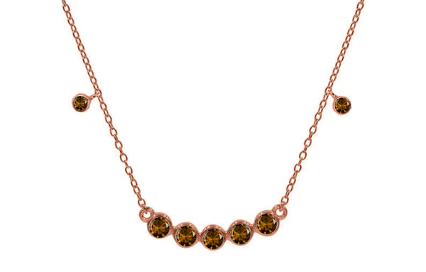 BROWN GEMSTONE NECKLACE, Bezel Set Champagne Colored  Gemstone Necklace For Her, Sterling Silver Gemstone Necklace, Everyday necklace, gifts