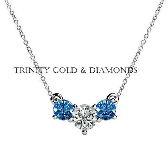 3.0 Ct Lab Created Sapphire And Moissanite Three Stone Necklace, Three Stone Wedding Necklace, Sapphire & Diamond Pendant, Everyday Necklace