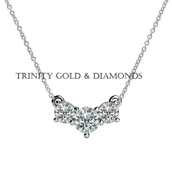 Three Stone Moissanite Pendant Necklace, Moissanite With GRA Certificate, Handmade Pendant, Dainty Pendant For Women&